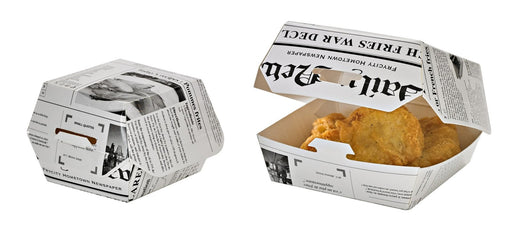 Boite burger carton blanc décor journal 75x75mm H50mm