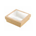 Boite "Kray" carrée carton brun avec couvercle à fenêtre 155x155mm H50mm 950ml