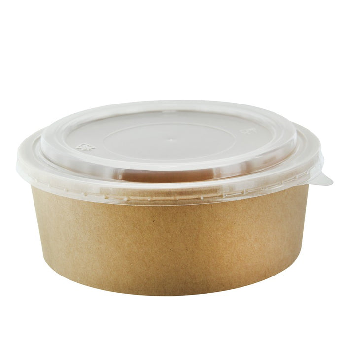 Saladier rond en carton kraft avec couvercle plastique PP "Buckaty" H65mm 1200ml