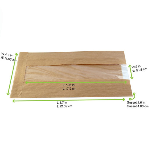 Sac papier kraft brun à fenêtre 120x50mm H220mm