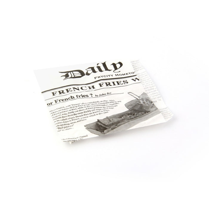 Sac papier ingraissable blanc ouvert sur 2 côtés avec décor journal 130x130mm