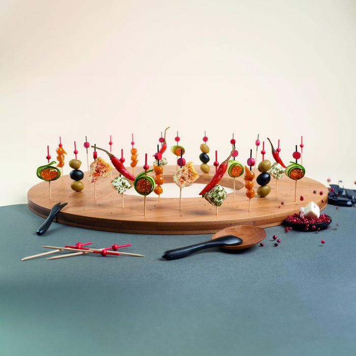 Pique bambou Atami avec décor noir et boule rouge H90mm