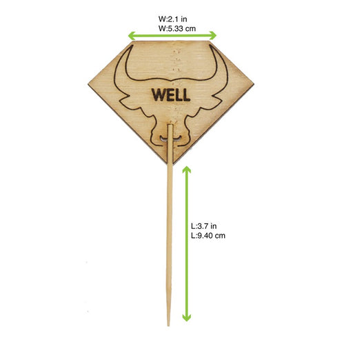 Pique à steak en bambou Rumpy décor tête de taureau, cuisson Well (bien cuit) 54mm H95mm