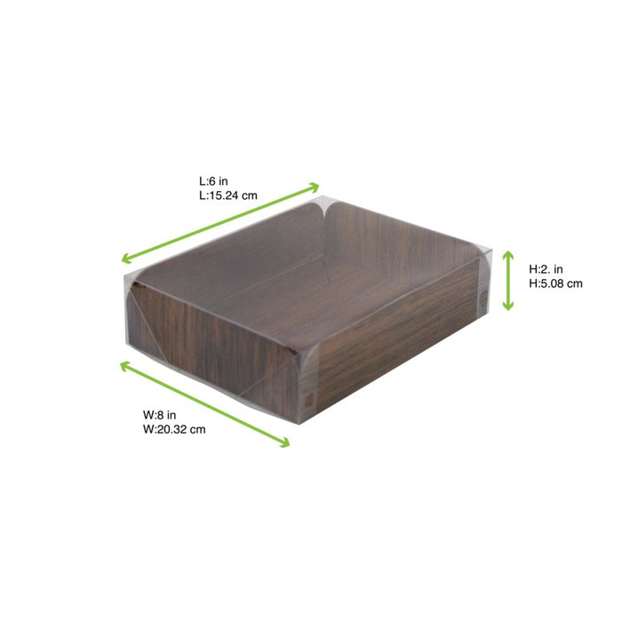 Rectangle rainé carton, décor bois 2 faces + couv. Pet 152,4x203,2mm H50,8mm