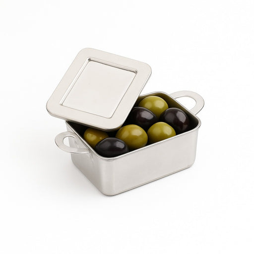 Mini marmite plastique PS argentée avec couvercle "Loukia" 95x53mm H35mm
