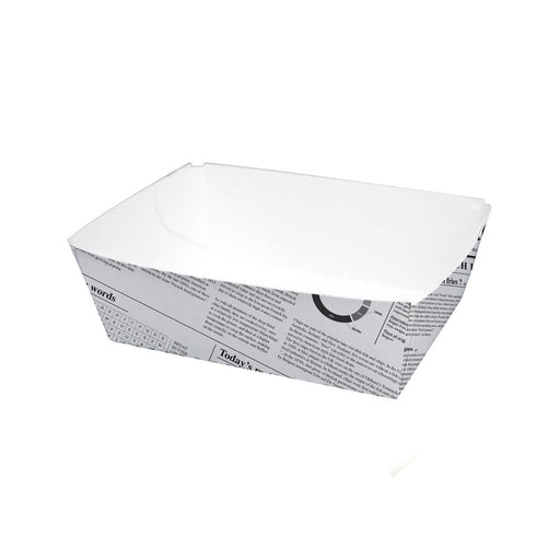 Barquette en carton blanc impression journal 120x70mm H43mm 510ml
