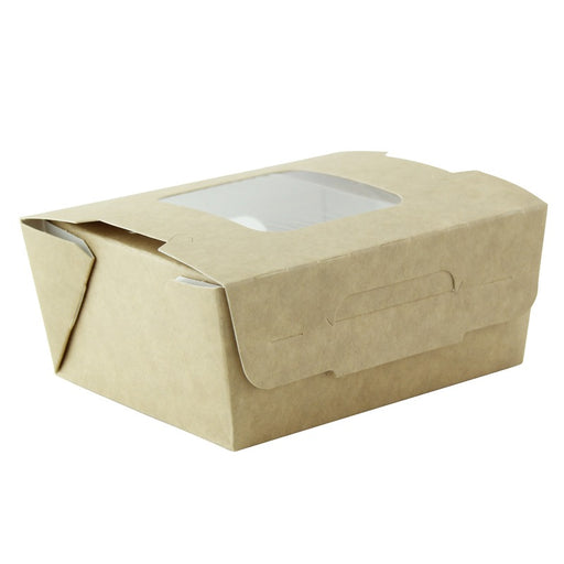 Boîte salade carton kraft brun à double fenêtre 98x115mm H45mm 400ml