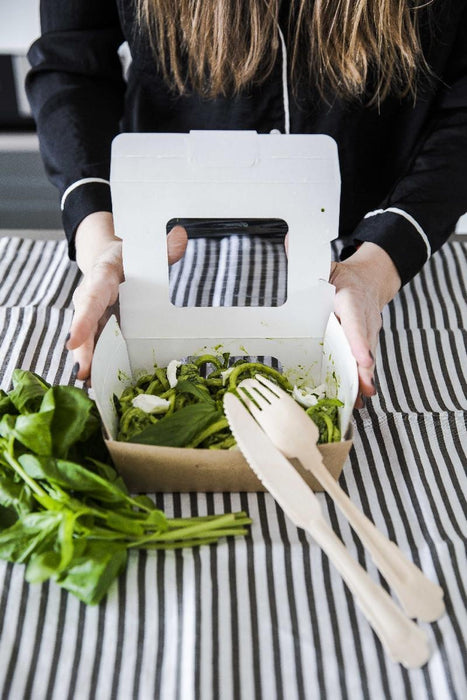 Boîte salade carton kraft brun à double fenêtre 98x115mm H45mm 400ml