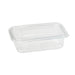 Barquette plastique PET carrée transparente avec couvercle attaché 172x167mm H75mm 1000ml