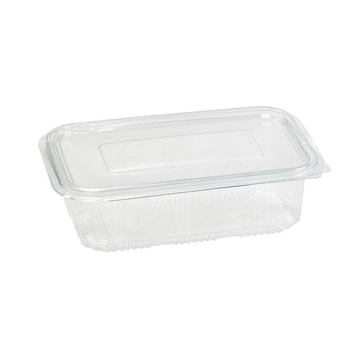 Barquette plastique PET rectangulaire transparente avec couvercle attaché 195x130mm H65mm 1000ml