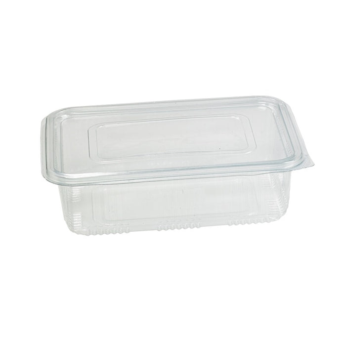 Barquette plastique PET rectangulaire transparente avec couvercle attaché 230x175mm H65mm 1700ml
