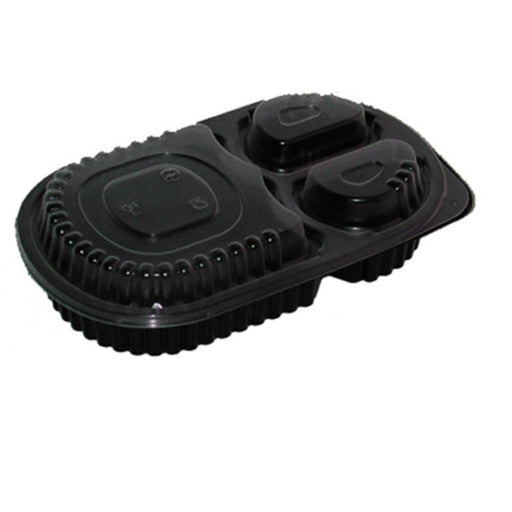 Boite repas plastique PP noire 3 compartiments 235x145mm H40mm 780ml