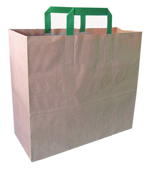 Sac cabas papier kraft brun recyclé avec anses vertes 320x170mm H340mm