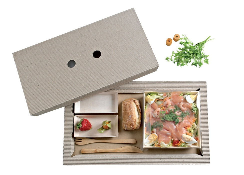 Plateau repas carton kraft ondulé "Chokra" 440x260mm H28mm