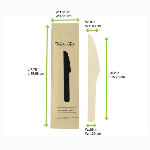 Couteau bois emballé individuellement H165mm