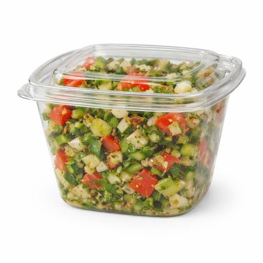 Pot Deli carré PET transparent avec couvercle 128x128mm H85mm 500ml