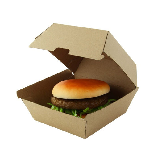 Boîte burger carton kraft brun microcannelé. A utiliser avec nos feuilles papier 145x133mm H85mm