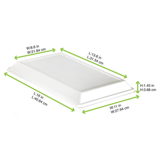 Couvercle dôme rectangulaire blanc en pulpe de canne 410x280mm H37mm