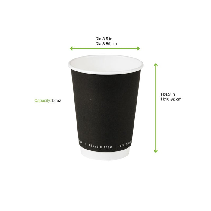 Gobelet en carton noir à double paroi sans matière plastique, Waterbased H110mm 350ml