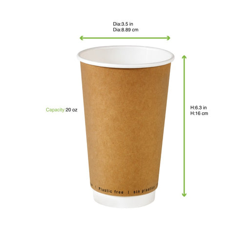 Gobelet en carton brun à double paroi sans matière plastique, Waterbased H161mm 590ml
