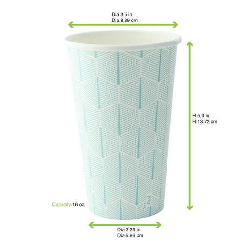 Gobelet carton blanc décor feuille H136mm 460ml