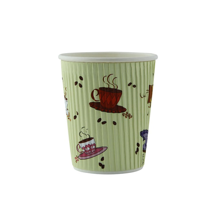 Gobelet en carton ondulé beige décor Tea Cup H93,5mm 230ml
