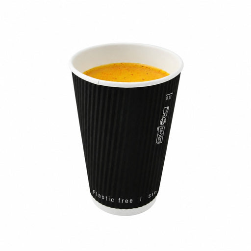 Gobelet Rippley en carton kraft ondulé noir à double paroi sans plastique, Waterbased H62mm 120ml