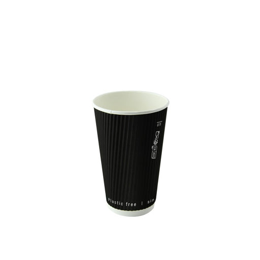 Gobelet Rippley en carton kraft ondulé noir à double paroi sans plastique, Waterbased H92mm 230ml