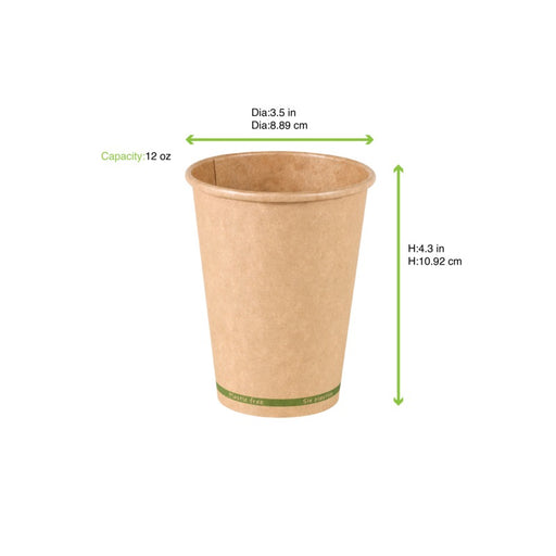 Gobelet Zen en carton kraft brun sans plastique, Waterbased H110mm 350ml