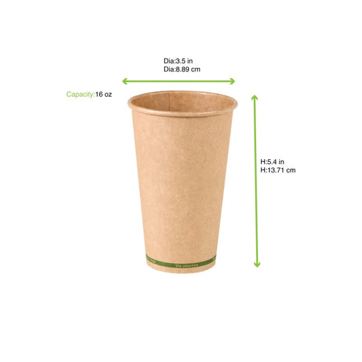 Gobelet Zen en carton kraft brun sans plastique, Waterbased H136mm 460ml