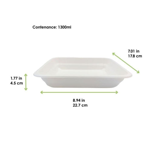 Barquette scellable blanche en pulpe de canne 227x178mm H45mm 1300ml