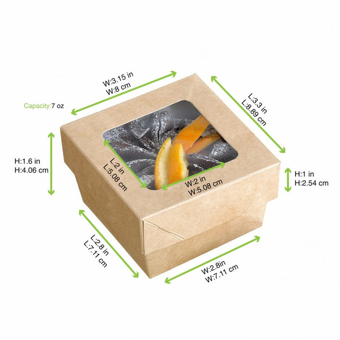 Boîte "Kray" carrée carton brun avec couvercle à fenêtre 85x85mm H40mm 200ml