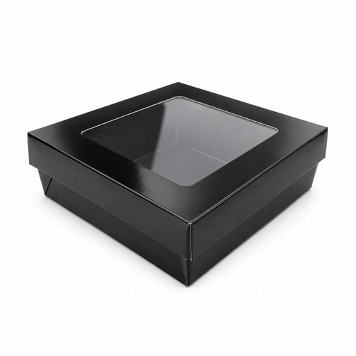Boîte "Kray" carrée carton noir avec couvercle à fenêtre 155x155mm H50mm 950ml