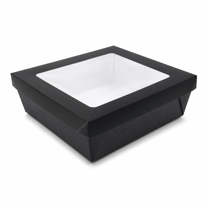 Boîte "Kray" carrée carton noir avec couvercle à fenêtre 245x245mm H80mm 4 200ml