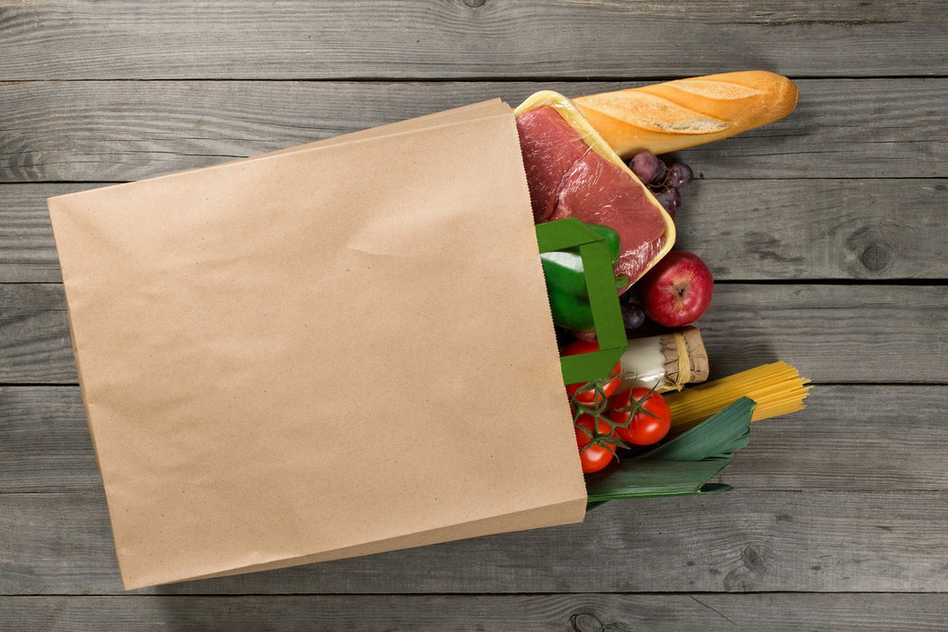 Sac cabas papier brun recyclé anses vertes 200x100mm H280mm
