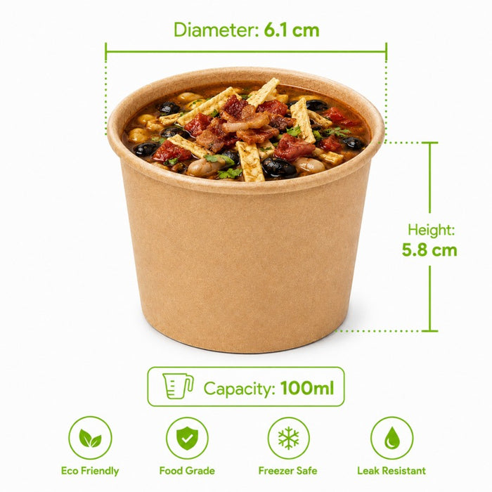 Pot à soupe et glace en carton kraft brun sans plastique, Waterbased H58mm 100ml