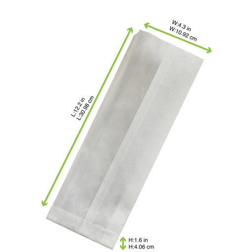 Sac sandwich blanc ingraissable en papier kraft à fenêtre cristal et 6 cm de soufflet 110x40mm H310mm