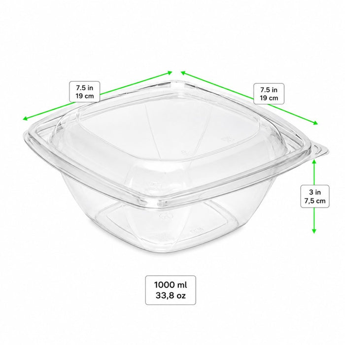 Saladier PET carré transparent 190x190mm H75mm 1000ml