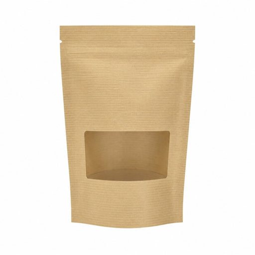 Sac poche debout kraft transparent avec zip de fermeture 130x35mm H210mm