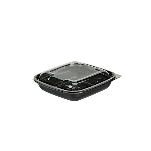 Saladier PET carré noir avec couvercle 190x190mm H45mm 750ml