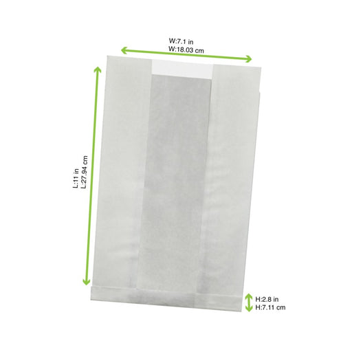 Sac blanc ingraissable en papier kraft à fenêtre plastique PP 280x180mm H80mm