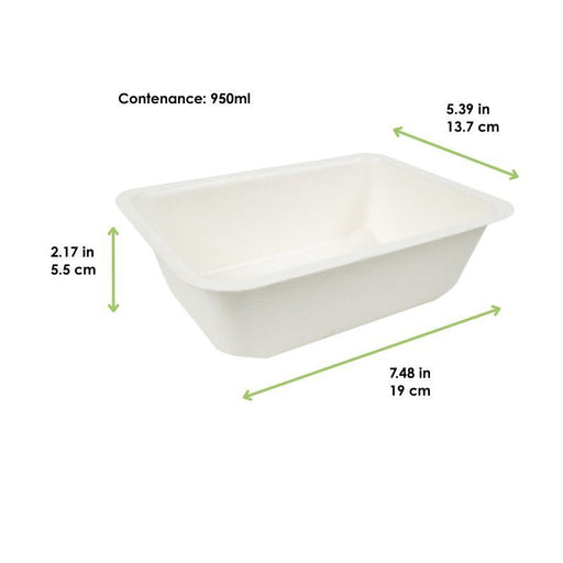 Barquette scellable pulpe laminée PLA 190x137mm H55mm 950ml