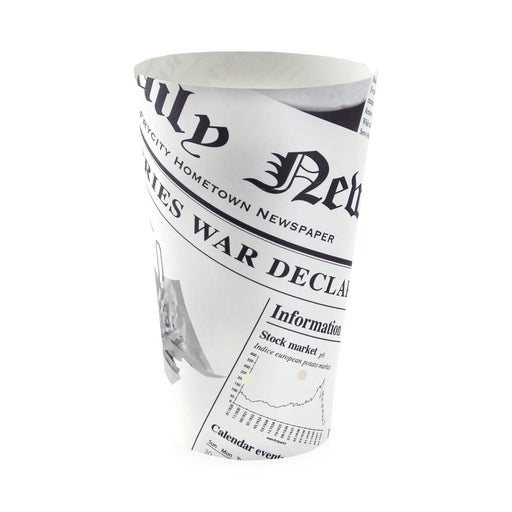 Gobelet snack refermable perforé carton blanc décor journal H157mm 480ml