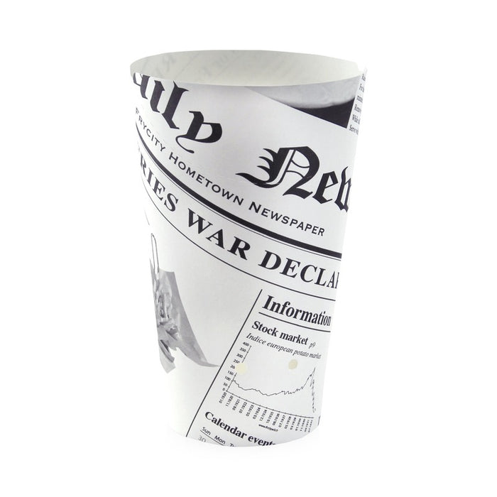 Gobelet snack refermable perforé carton blanc décor journal H157mm 480ml