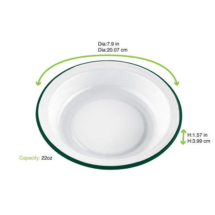 Assiette creuse Enamel blanc en acier émaillé à bord vert H40mm 650ml