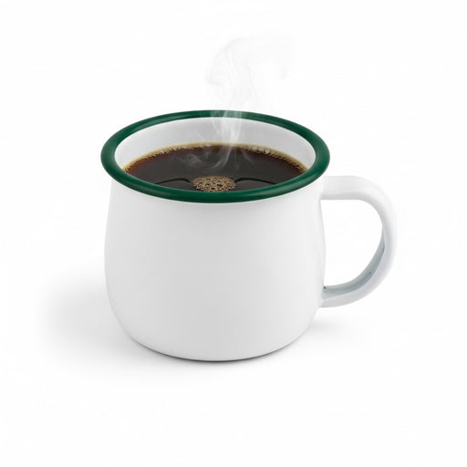 Mug Enamel blanc en acier émaillé à bord vert H55mm 150ml