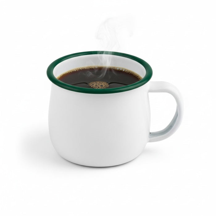 Mug Enamel blanc en acier émaillé à bord vert H55mm 150ml