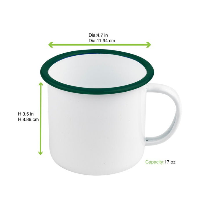 Mug Enamel blanc en acier émaillé à bord vert H90mm 500ml