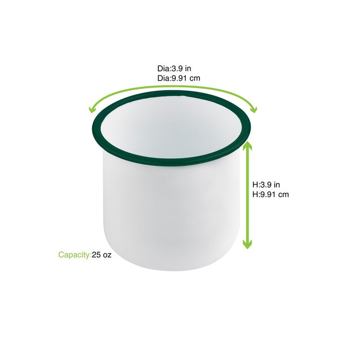 Pot enamel blanc en acier émaillé à bord droit et vert H100mm 730ml