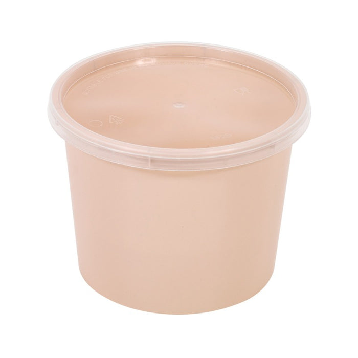 Bol Reemp beige en plastique PP avec couvercle transparent H90mm 700ml